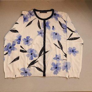 Marks And Spencers White Cardigan with Blue Flowers